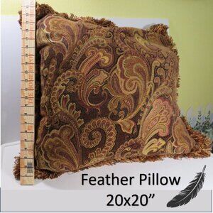 Large Tapestry FEATHER Pillow 20" x 20" with fringe